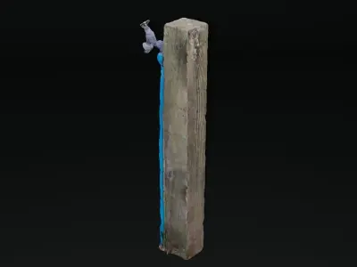 Old Outdoor Tap Faucet On Wooden Post Photoscan Low-poly 3D model
