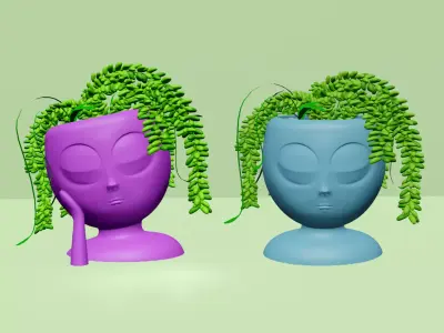Woman Face Vases Succulent - Pair - STL Printable 3D print model