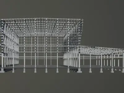 Industrial factory building in structure 3D model