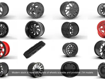  Modern stock of more 64 models of wheels scalable and printable 3D Model Pack
