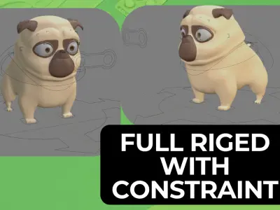 Fully Rigged Cartoon Character Dog Low-poly 3D model