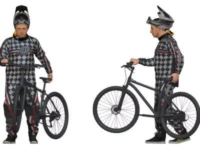 001540 Cyclist with a bicycle 3D model