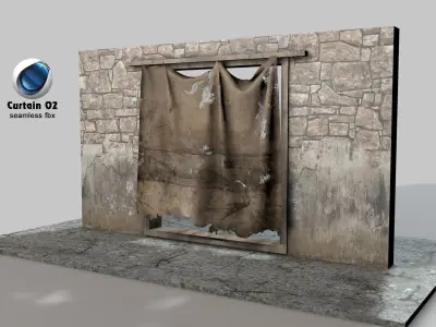 Seamless old curtain animations Low-poly 3D model