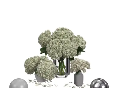 Hydrangea Peonies Vases 3D model