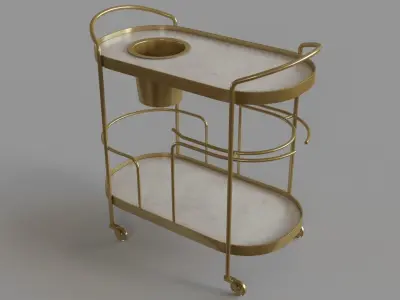 Marble-Top Brass Bar Cart 3D model