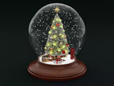 Snow Globe with Tree Gifts and Falling Snowflakes - Animated Low-poly 3D model