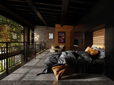modern loft with interior and exterior 3D model