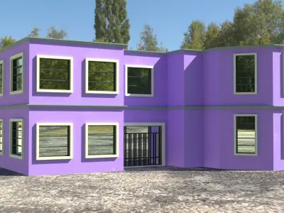 Building 3D model house with windows and balconies Low-poly 3D model