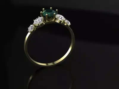 Aria Ring  Emerald Center with Diamond Accents 3D model