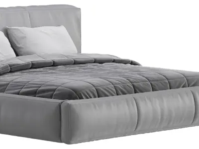 Icnoyotl suede fabric rectangular headboard modern bed I 3D model