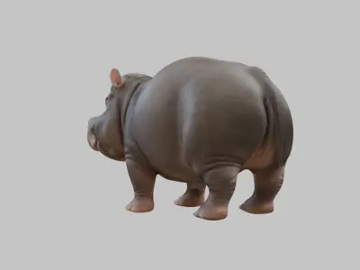 Realistic pygmy hippo Moodeng hippopotamus Low-poly 3D model