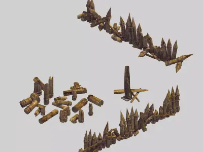 Game Wooden Pole - Broken Fence 03 3D model