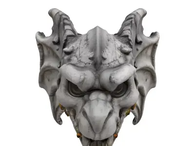 Detailed Gothic Gargoyle Head Statue Low-poly 3D model