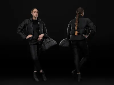 Woman in winter casual style 56 Low-poly 3D model