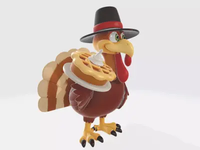 Thanksgiving Turkey Figurine with Pilgrim Hat and Pumpkin Pie  3D print model