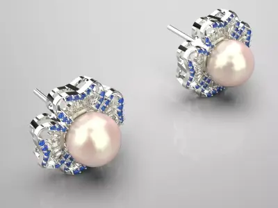  Clove design earrings  pearl  diamond sapphire  model pe0050 3D print model