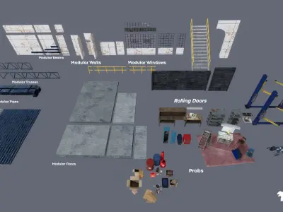 Garage Warehouse Environment-Garage Warehouse-Modular Garage Low-poly 3D model