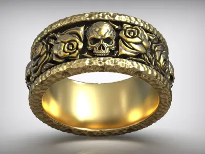 Forged Roses Skull Pattern Hammered Ring 3D print model