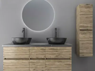 Bathroom set 6 sink with marble 3D model