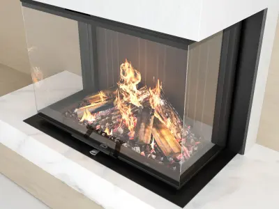 Decorative wall with fireplace set 17 3D model