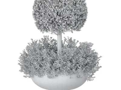 Boxwood with flowerbed garden planter for decoration for Porch  3D model