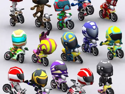 3DRT-Chibii-racers-Sport-bikes character on motorcycle Low-poly 3D model