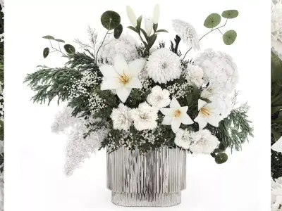 White bouquet of flowers and greenery hydrangea lilac lilies 353 3D model