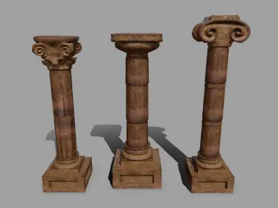 Pillar Set of three wooden columns Low-poly 3D model