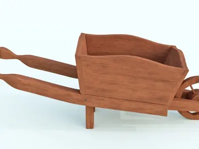 Watering Can and Wheelbarrow Wooden Free 3D model