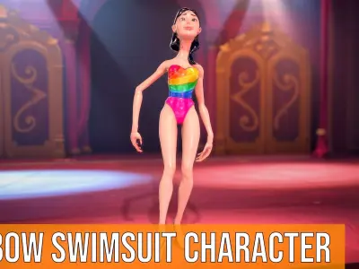Rainbow Swimsuit Character model pack Low-poly 3D model