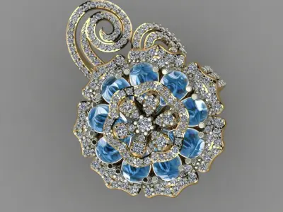 Daimond Flower With the Top Of Pear Green Opals 3D Ring  3D print model