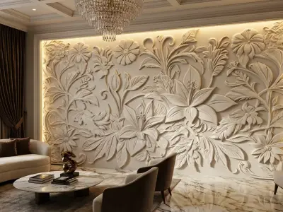 modern panel wall decor set relief stl mural CNC 274 3D model