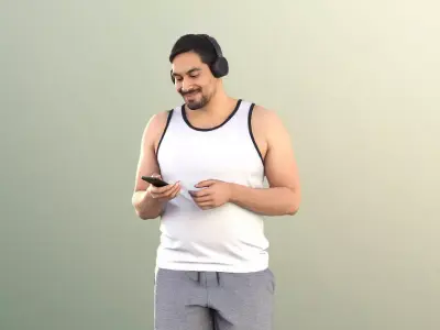 Sahir 11032 - Athletic Man Listening Music With Headphones Low-poly 3D model