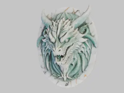 Low-Poly Intricate Wooden Marble Dragon Head Wall Mount Low-poly 3D model
