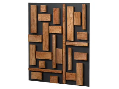 Decorative black wall panel with wooden planks elements 3D model
