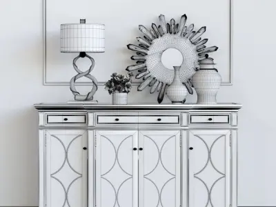Set-146 sideboard with two lamps and mirror 3D model