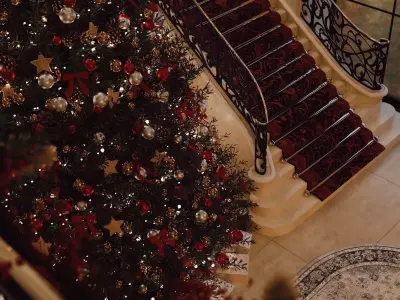 Classic Interior Design with Grand Staircase and Christmas Decor 3D model