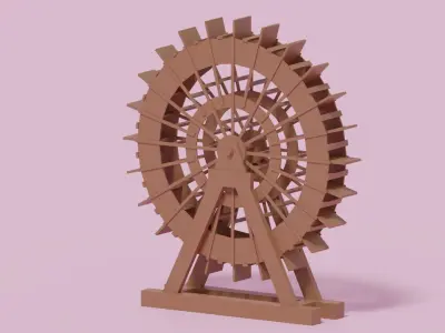 Cartoon Wooden Water Wheel 3D model