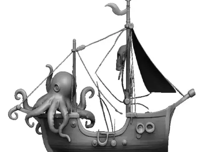 pirate ship and octopus pendant 3D print model
