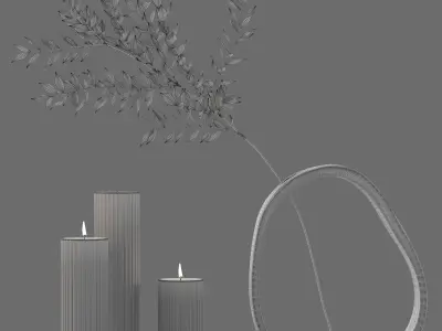 Decor Ruscus vases and candles Set 83 3D model