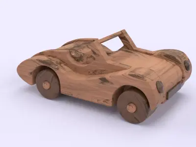 Wood toy car Low-poly 3D model