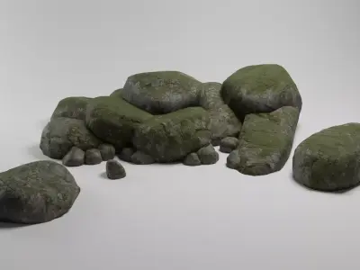 Mossy Stone Set Free low-poly 3D model