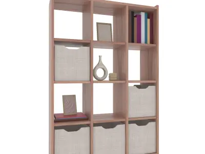 Bookshelf with Drawers and Decorations 3D model