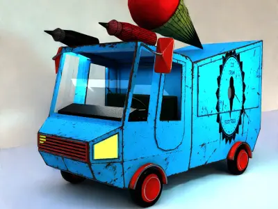 low poly ice cream car Low-poly 3D model