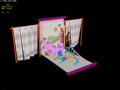 Chinese style beauty Chen Chinese painting calligraphy  3D model