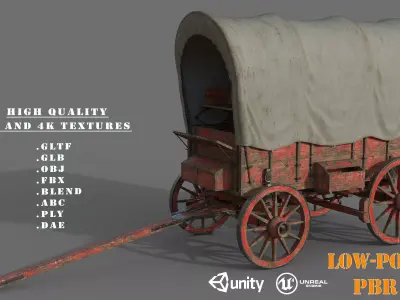 Old Western Wagon Low-Poly PBR Game Ready 3D Model Low-poly 3D model