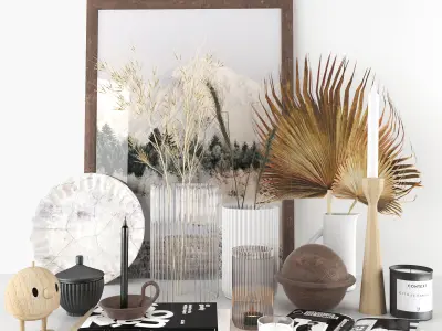 decorative set with dried flowers 3D model