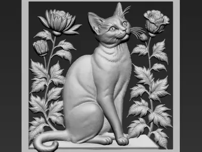 Cat and Flowers A31 3D print model