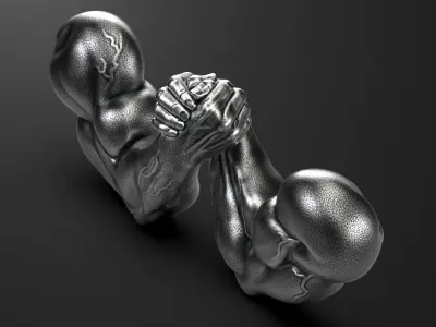 3D model Arm-Wrestling two metal hands holding each 3D print model