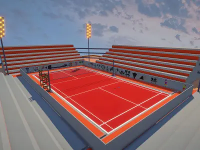 Badminton Court with Racket And Shuttle 3D model